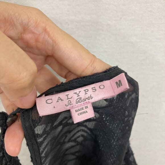 Calypso St. Barth Medium Gray Artsy Art to Wear Textured Side Slit Sheer Top - Picture 2 of 11